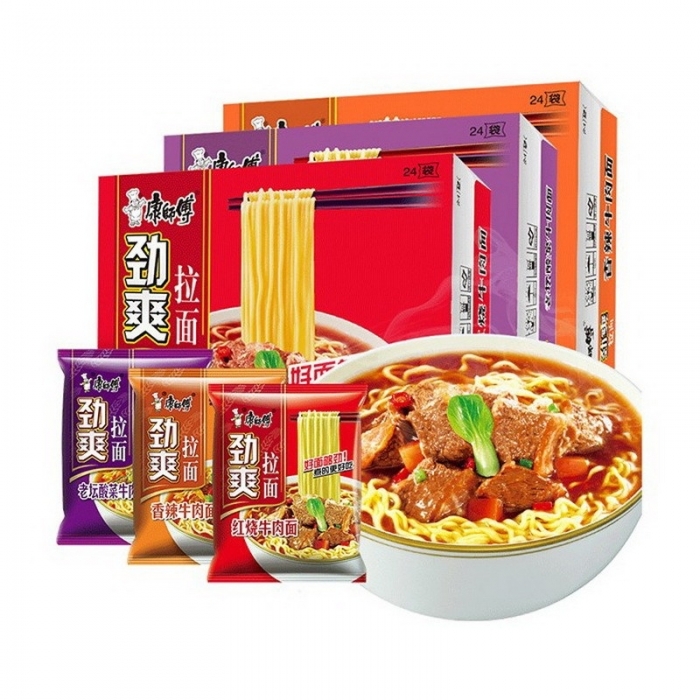 康师傅方便面劲爽拉面袋装  整箱24包